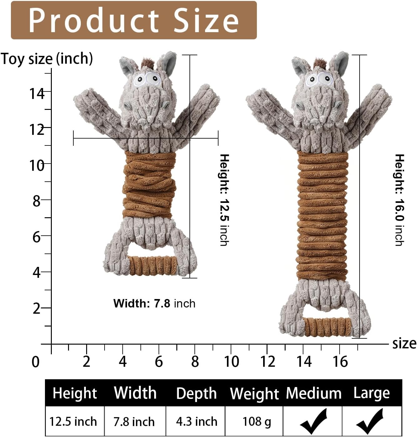 Squeaky Dog Toy, Durable Dog Toy Large Breed, Tug of War Dogs Interactive Toy, Stuffed Plush Puppy Toys with Crinkle Paper for Small, Middle, and Big Dogs